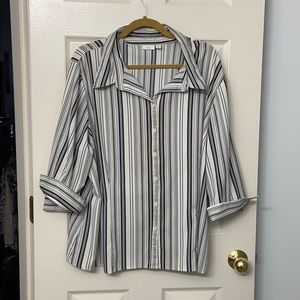 Grey, black, silver & white striped blouse